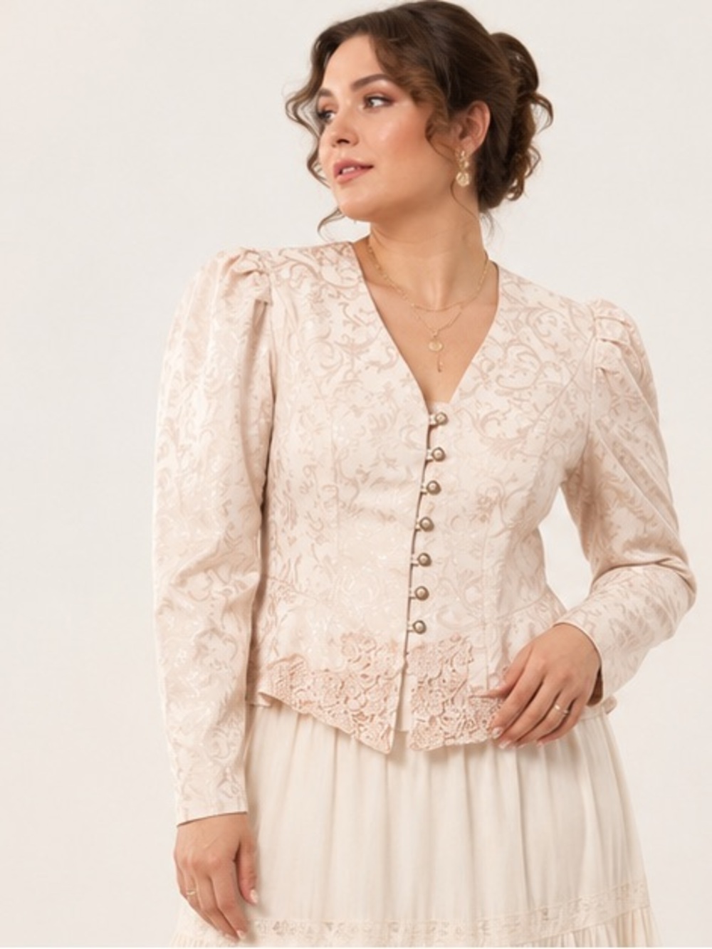 David Rose Victorian 80’s Princess Cottagecore Damask Lace Pale Pink Blazer 16.5